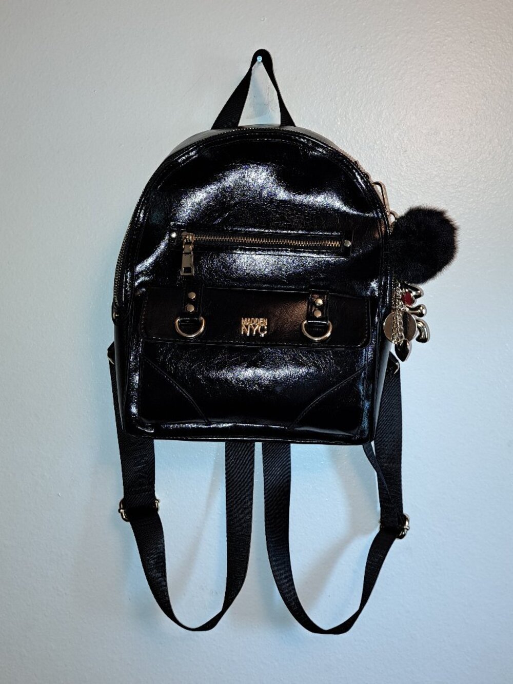 Madden NYC Women's Faux Leather Dome Ring Backpack,Purse &Keychain-Key Charm - Picture 2 of 10